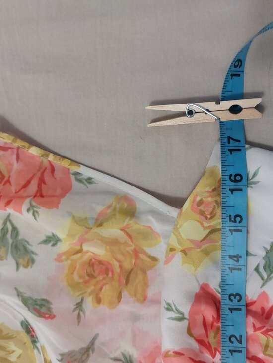 BETSEY JOHNSON Roses Print Dress 6 Fit & Flare Yellow Pink Sweetheart Sheer - Picture 8 of 11